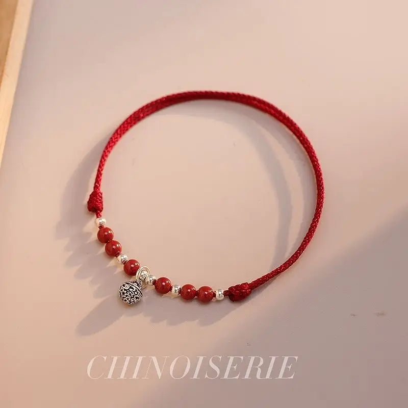 Chinese Style Red Rope Woven Anklet The Year  Life Gong Ling Women's Cinnabar Ancient Style Bell To Attract Wealth Ankle Chain