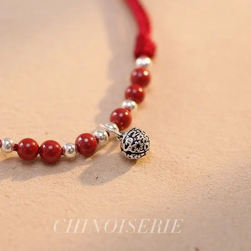 Chinese Style Red Rope Woven Anklet The Year  Life Gong Ling Women's Cinnabar Ancient Style Bell To Attract Wealth Ankle Chain